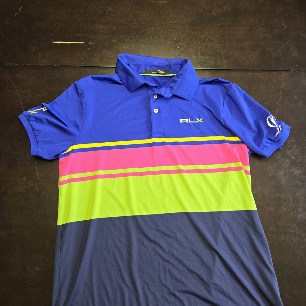 RLX Ralph Lauren Mens Polo Shirt Blue Royal Troon 145th Open Golf Colorblock L - Picture 2 of 5